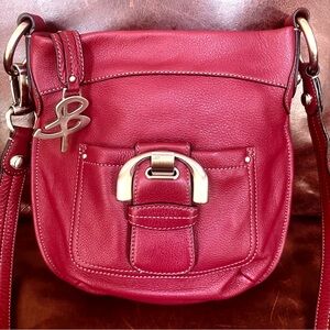B.Makowsky Genuine Leather Crossbody Bag Raspberry Red Color
